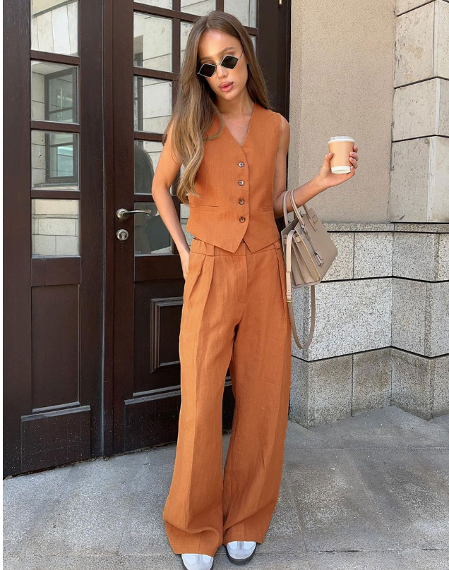 Athena Tailored Linen Set with Sleeveless Vest (One Set)