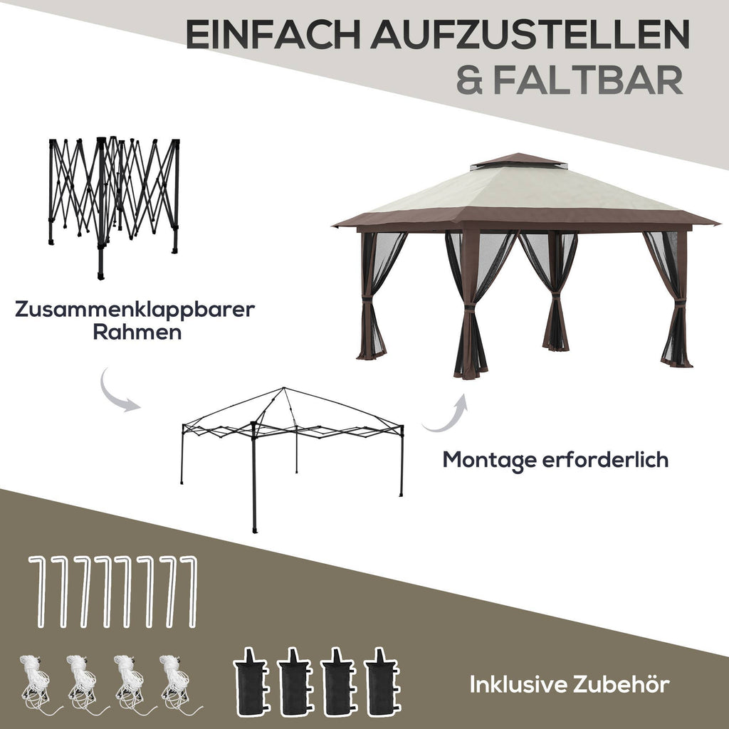 MH Handel GmbH - Gazebo pieghevole, regolabile in altezza, 4 pareti in rete, beige: Beige / 392L x 392P x 283A cm