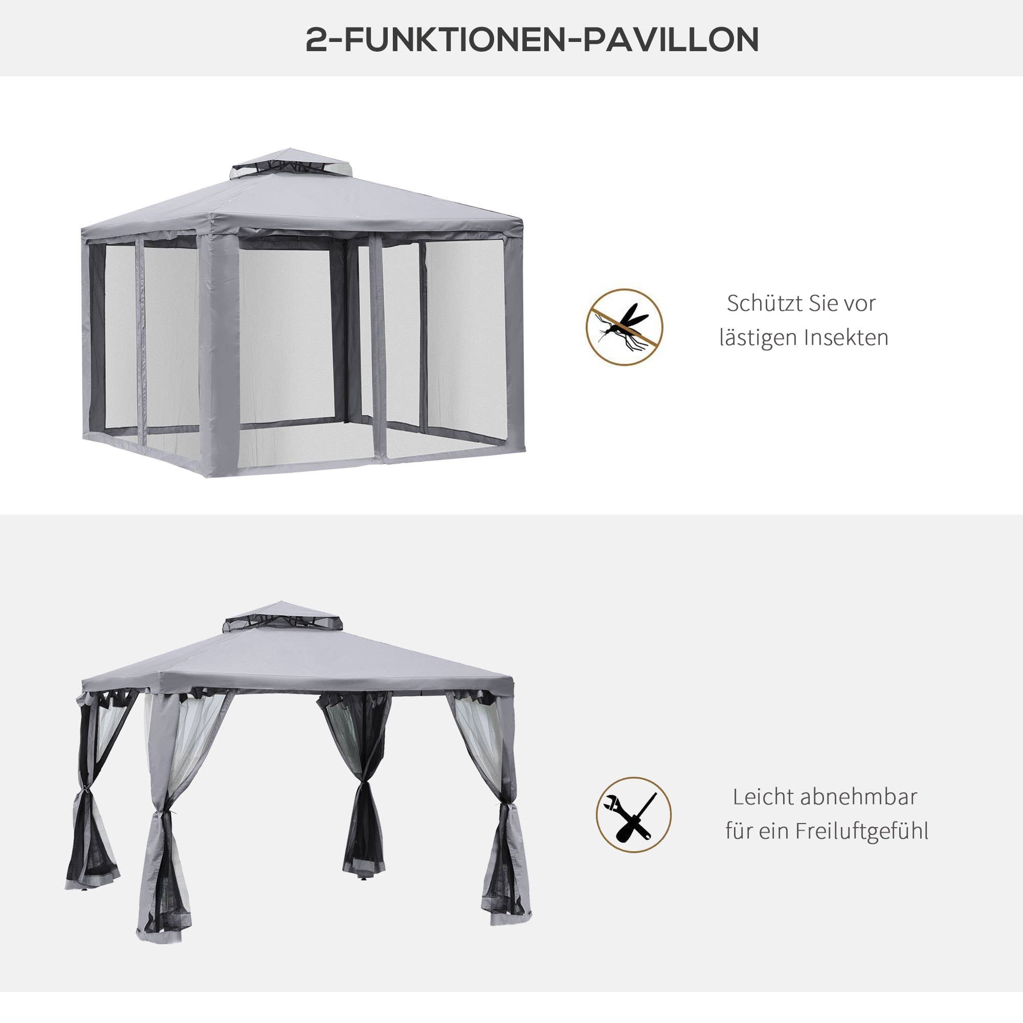 MH Handel GmbH - Gazebo con doppio tetto, grigio chiaro: Grigio chiaro / 294L x 294P x 265A cm