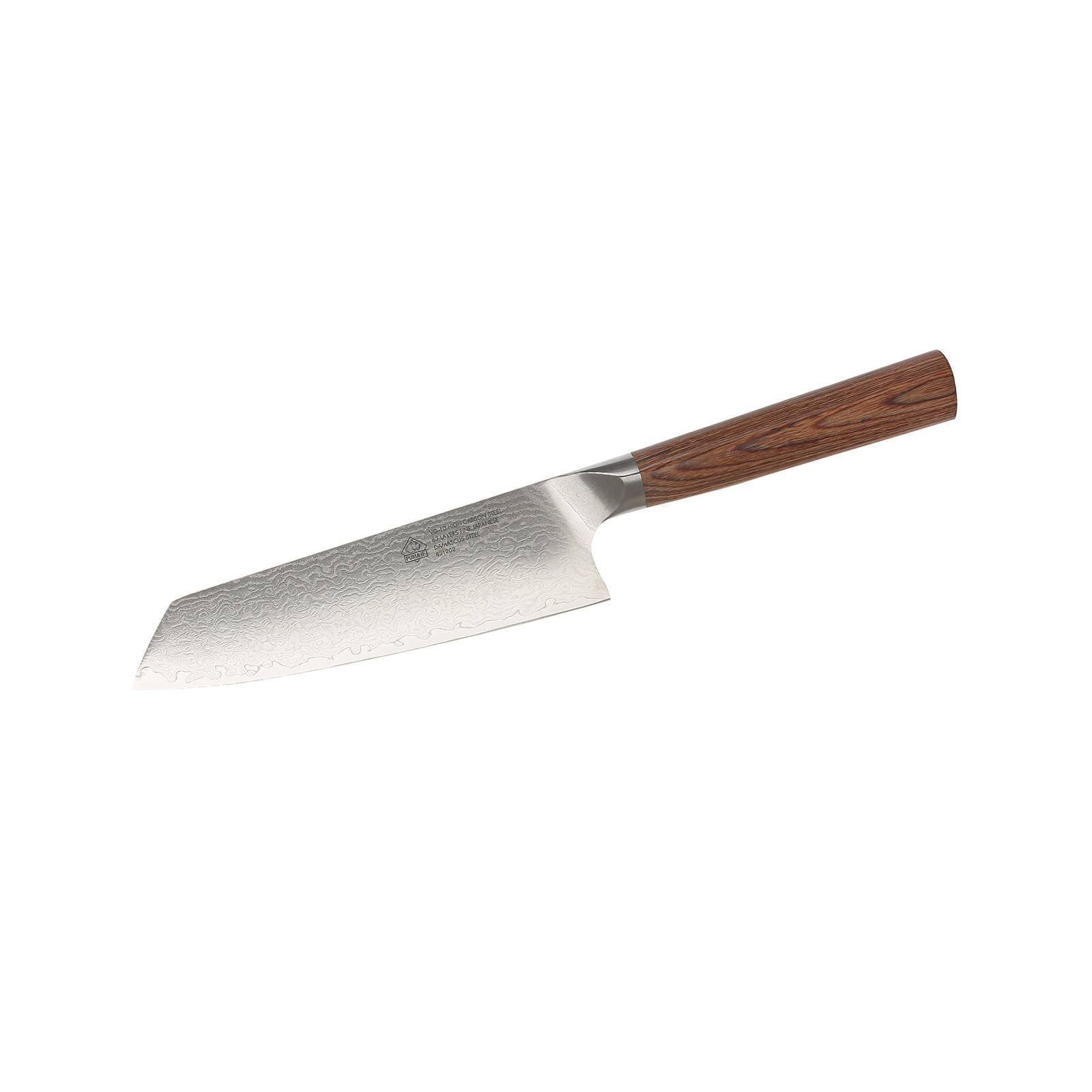 Ed Mahony - Coltello Santoku PUMA IP 18 cm con lama in acciaio Damascato VG-10 e manico in legno pakka