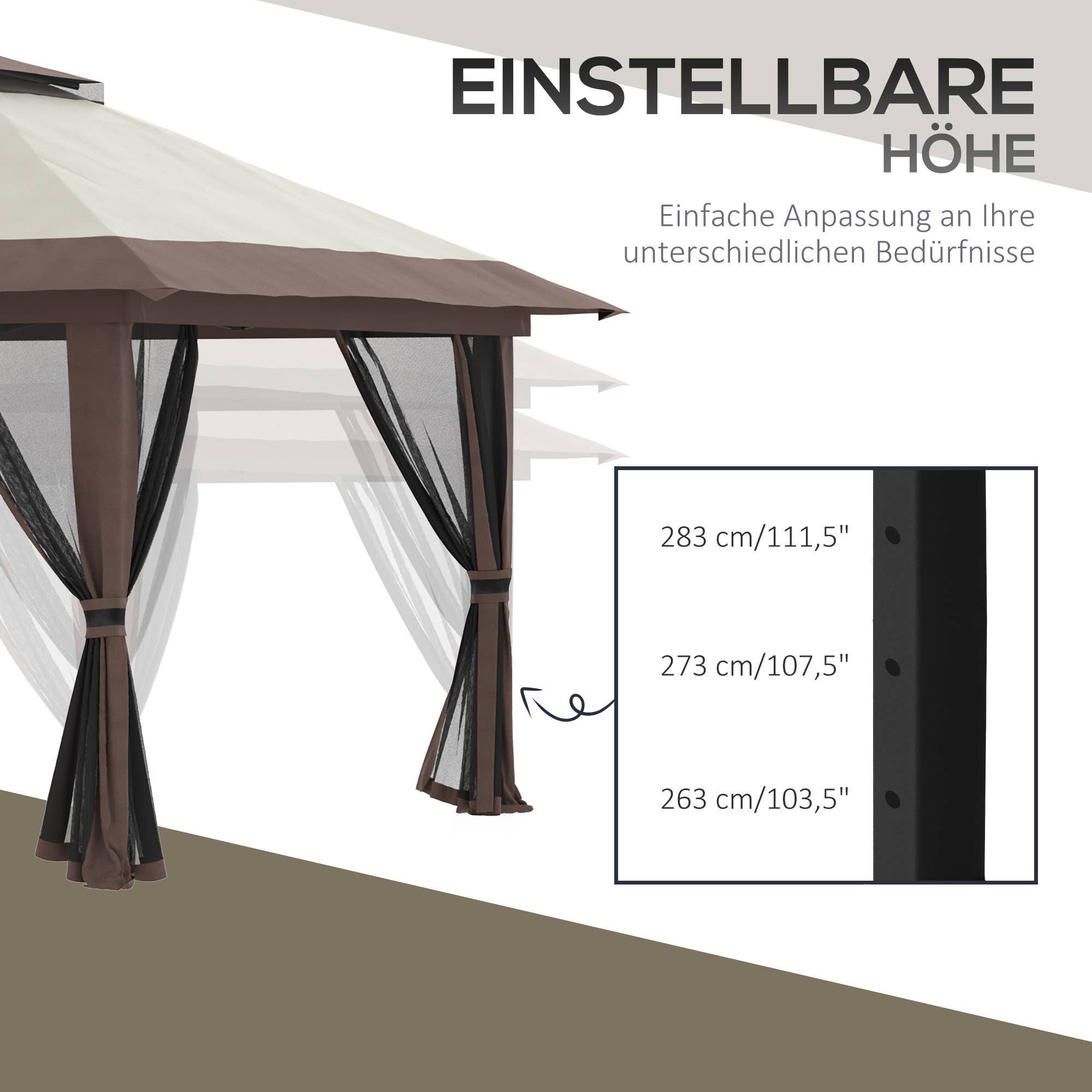 MH Handel GmbH - Gazebo pieghevole, regolabile in altezza, 4 pareti in rete, beige: Beige / 392L x 392P x 283A cm
