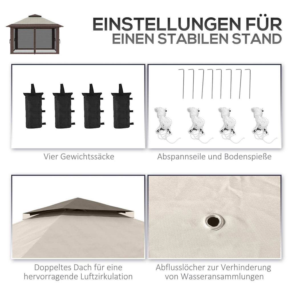MH Handel GmbH - Gazebo pieghevole, regolabile in altezza, 4 pareti in rete, beige: Beige / 392L x 392P x 283A cm