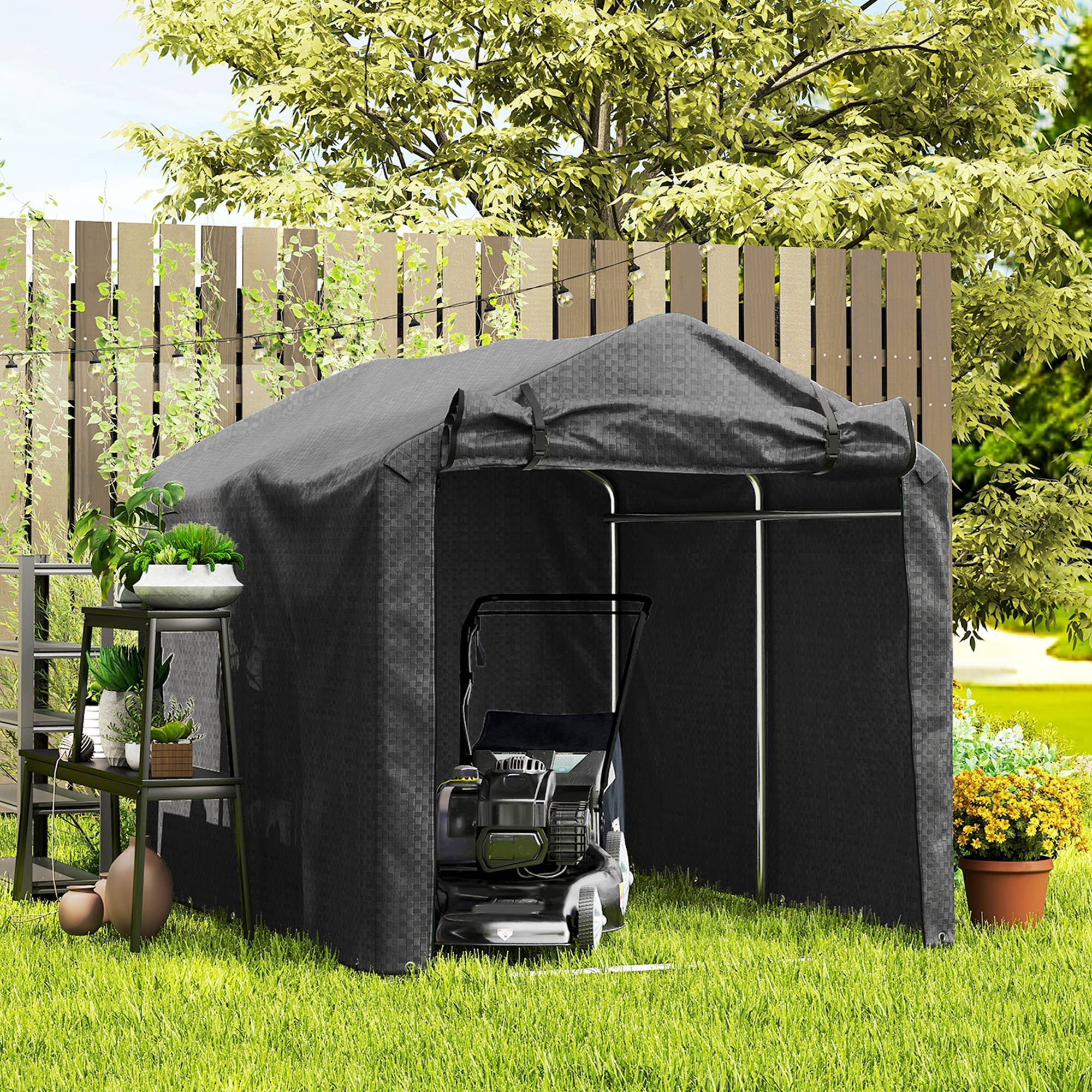 MH Handel GmbH - Tenda da garage impermeabile con porta: Schwarz / 220L x 157B x 165H cm