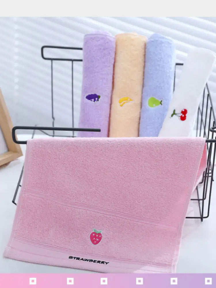 Cotton Fingertip Towels with Cartoon Fruit Embroidery (1/5pcs)