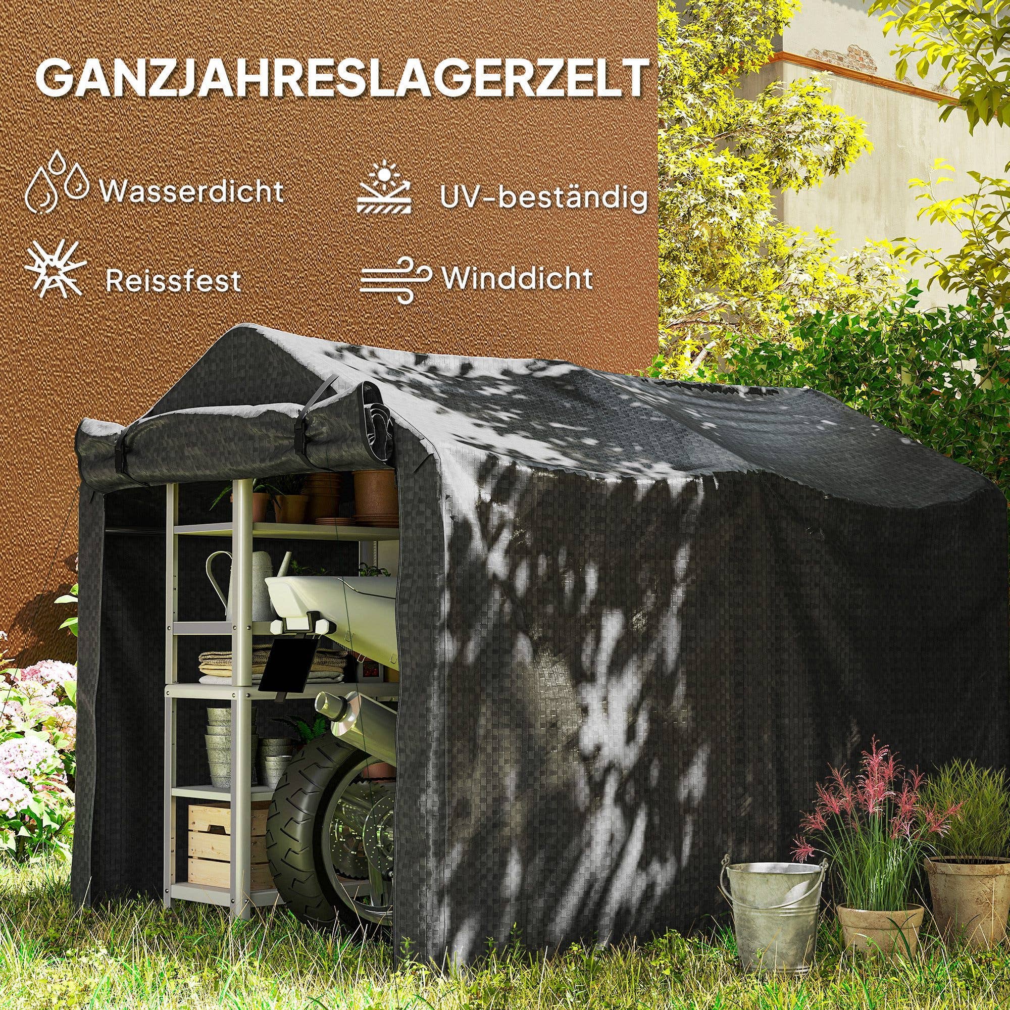 MH Handel GmbH - Tenda da garage impermeabile con porta: Schwarz / 220L x 157B x 165H cm