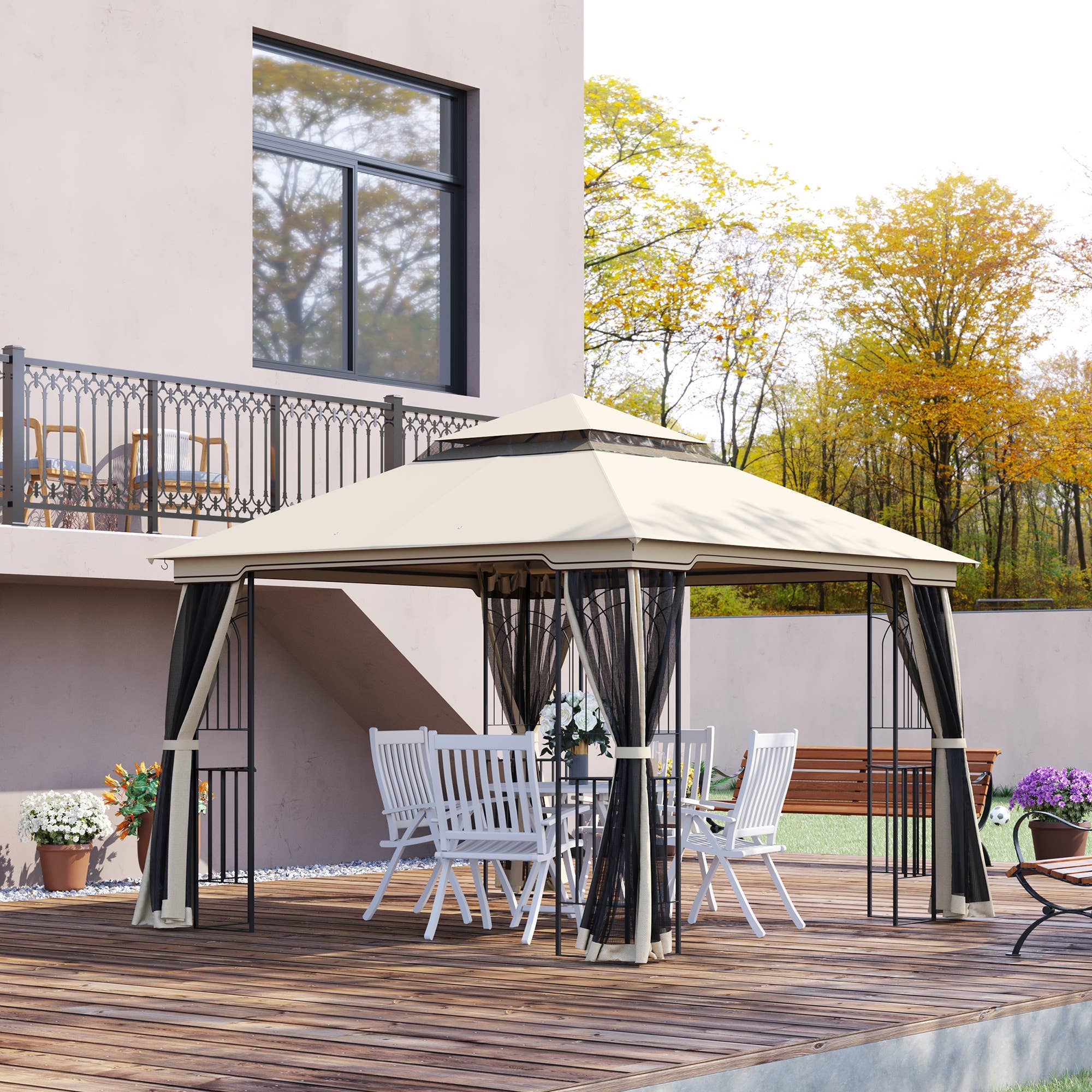 MH Handel GmbH - Padiglione da giardino con doppio tetto Padiglione Tenda da giardino Tendone da festa: Beige / 300L x 300P x 270A m