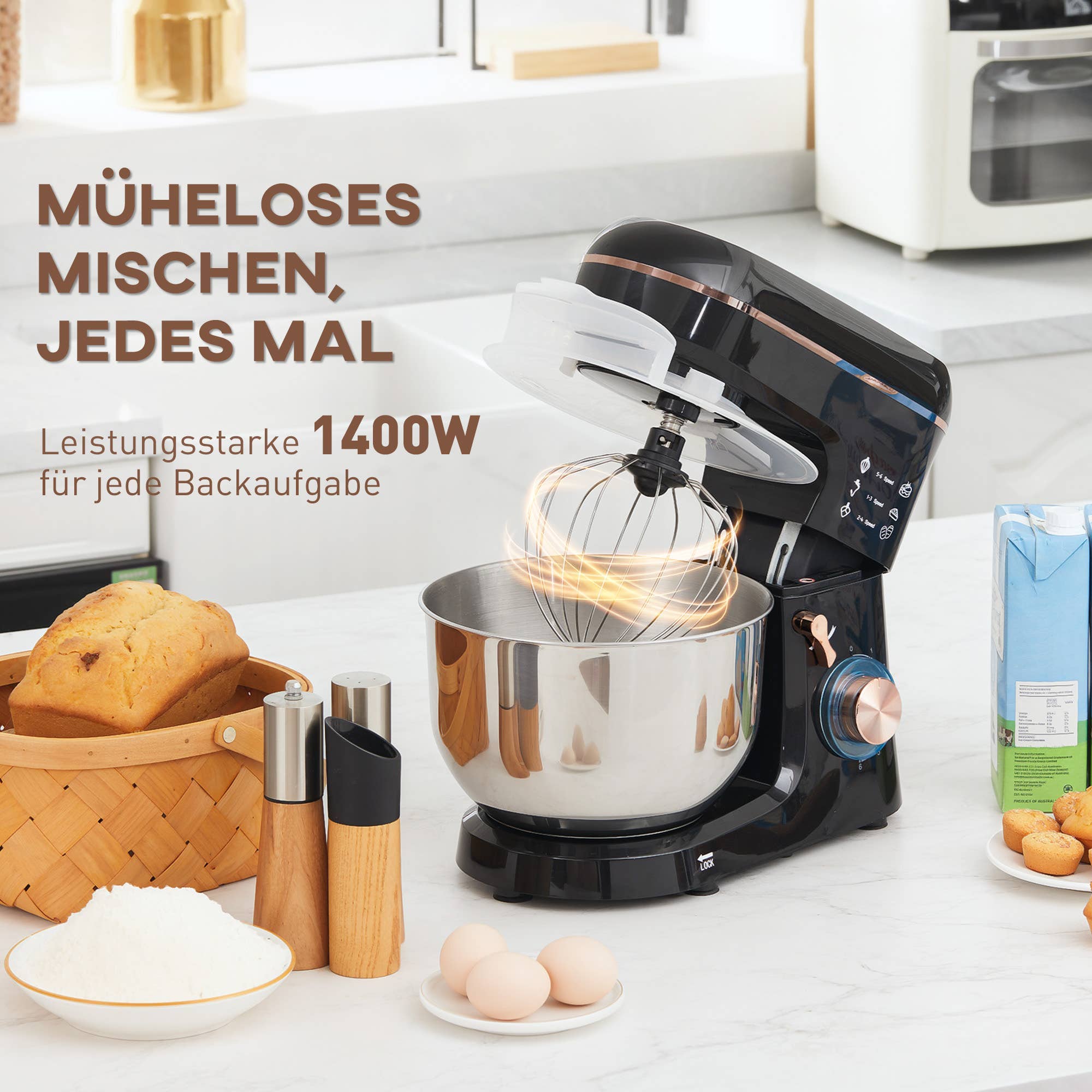 MH Handel GmbH - Frullatore, robot da cucina, sbattitore elettrico, 6 velocità, nero: Nero / 41 cm x 26 cm x 32 cm