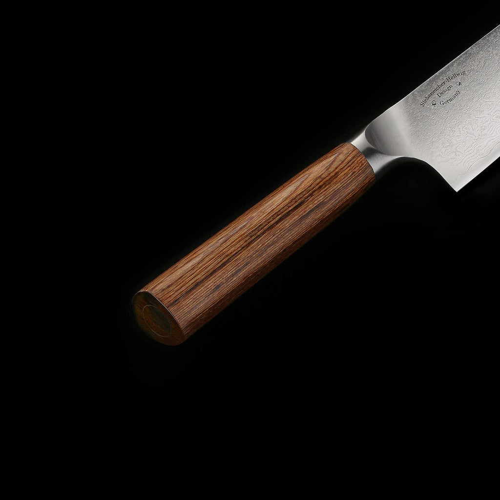 Ed Mahony - Coltello Santoku PUMA IP 18 cm con lama in acciaio Damascato VG-10 e manico in legno pakka