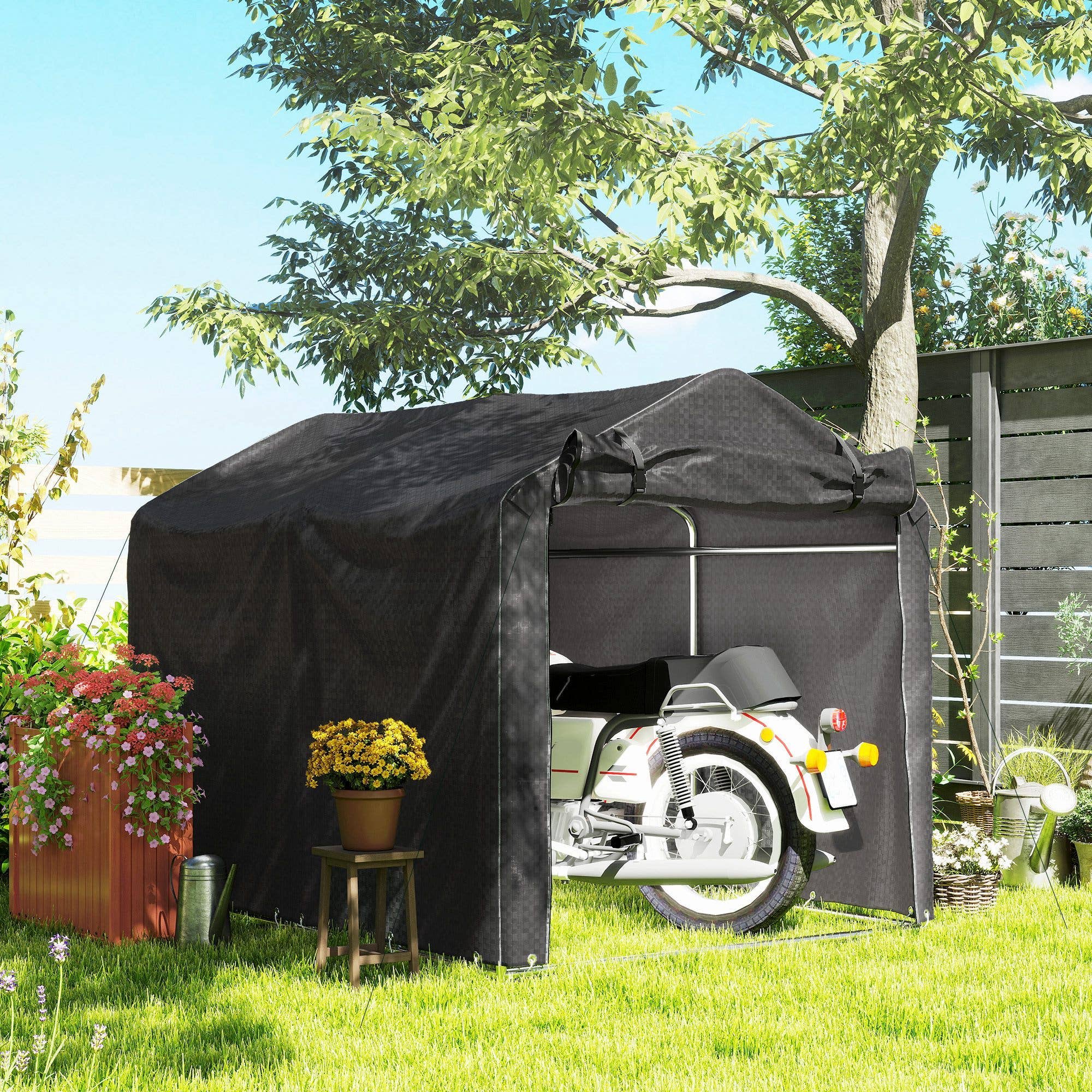 MH Handel GmbH - Tenda da garage impermeabile con porta: Schwarz / 220L x 157B x 165H cm