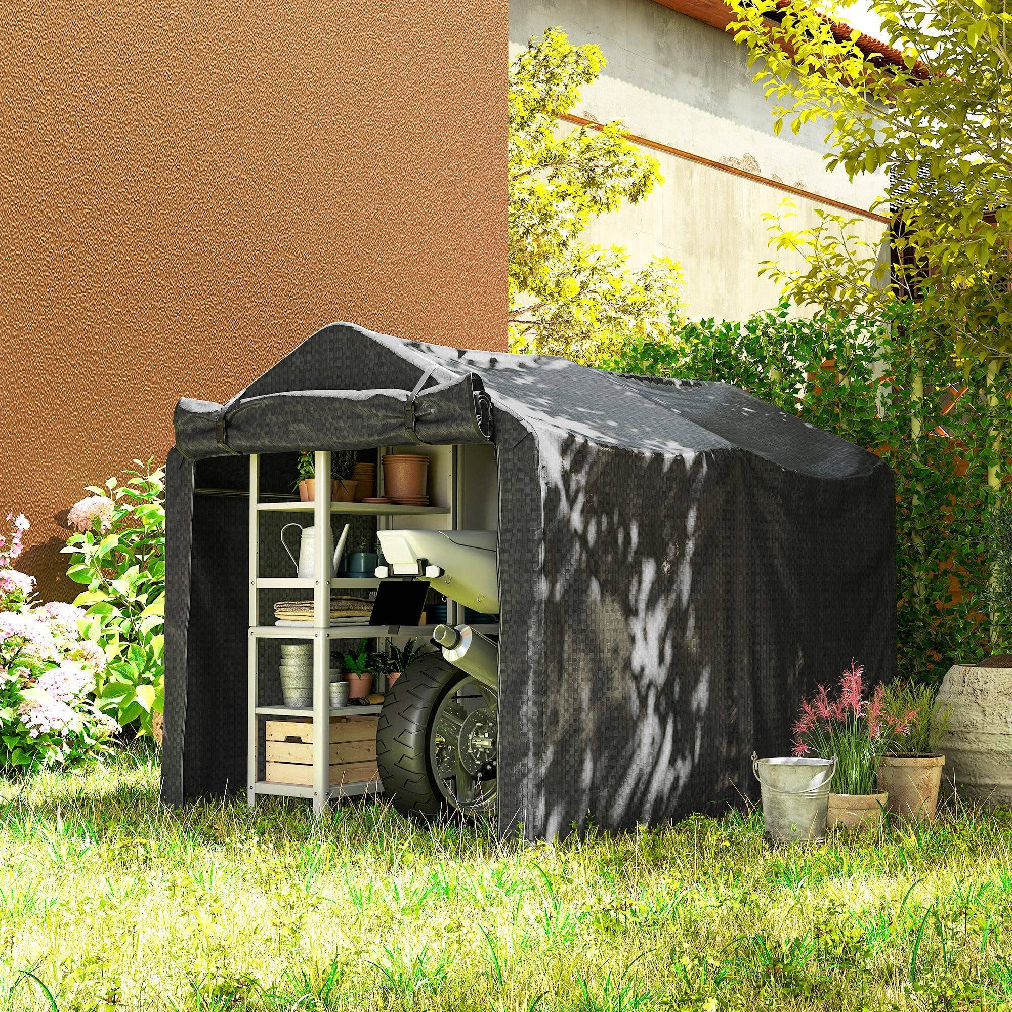 MH Handel GmbH - Tenda da garage impermeabile con porta: Schwarz / 220L x 157B x 165H cm