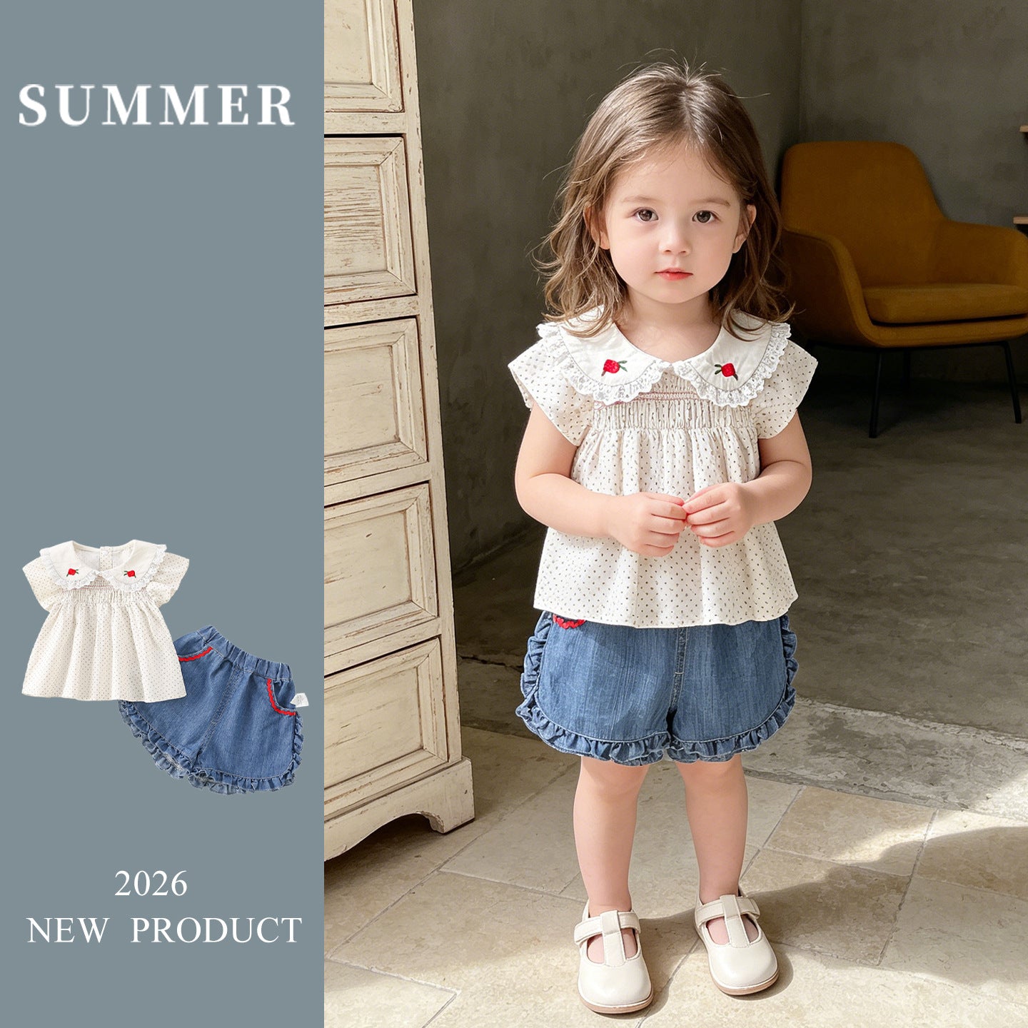Cute Set for Toddlers 1-3 Years Old Girls Short Pants Two-Piece Set
