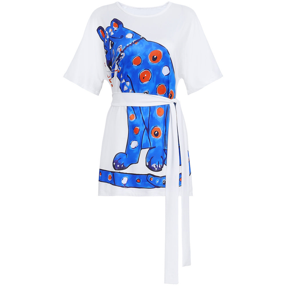 80s Women's Clothing Agnesa Halloween Party Cat T-Shirt with Belt Disco Retro Dress