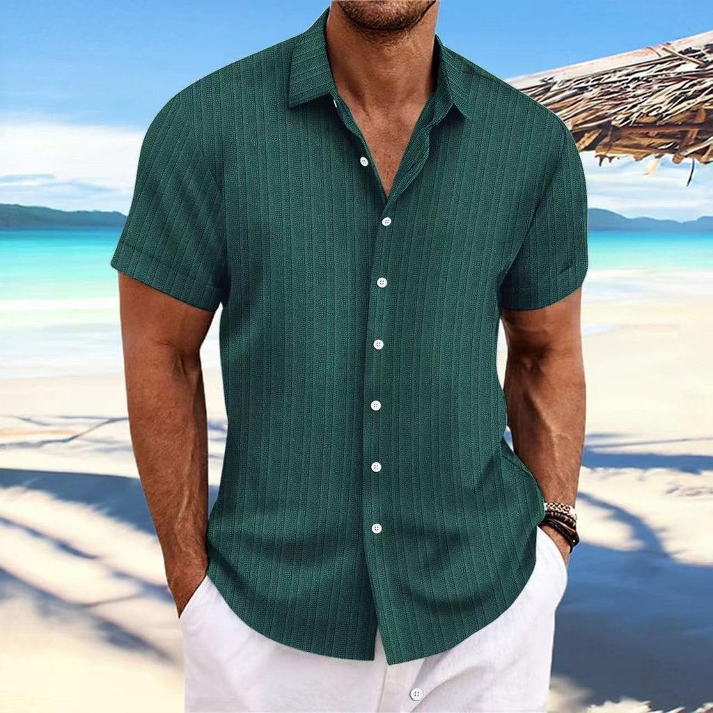 Cross-border Explosions Amazon AliExpress New Men's Cotton and Linen Striped Jacquard Casual Loose Short-sleeved Shirt