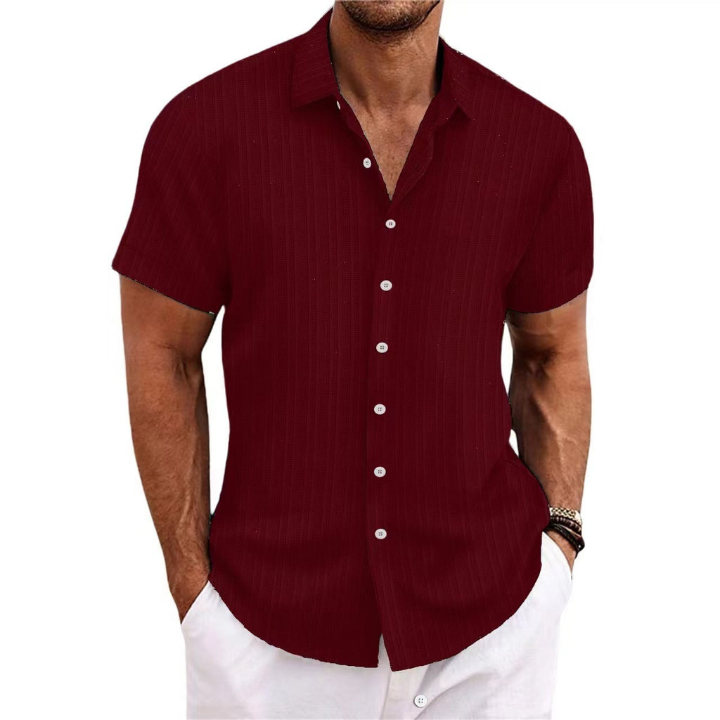 Cross-border Explosions Amazon AliExpress New Men's Cotton and Linen Striped Jacquard Casual Loose Short-sleeved Shirt