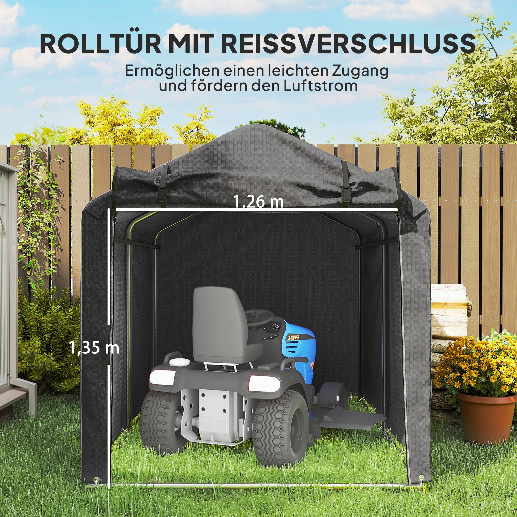 MH Handel GmbH - Tenda da garage impermeabile con porta: Schwarz / 220L x 157B x 165H cm