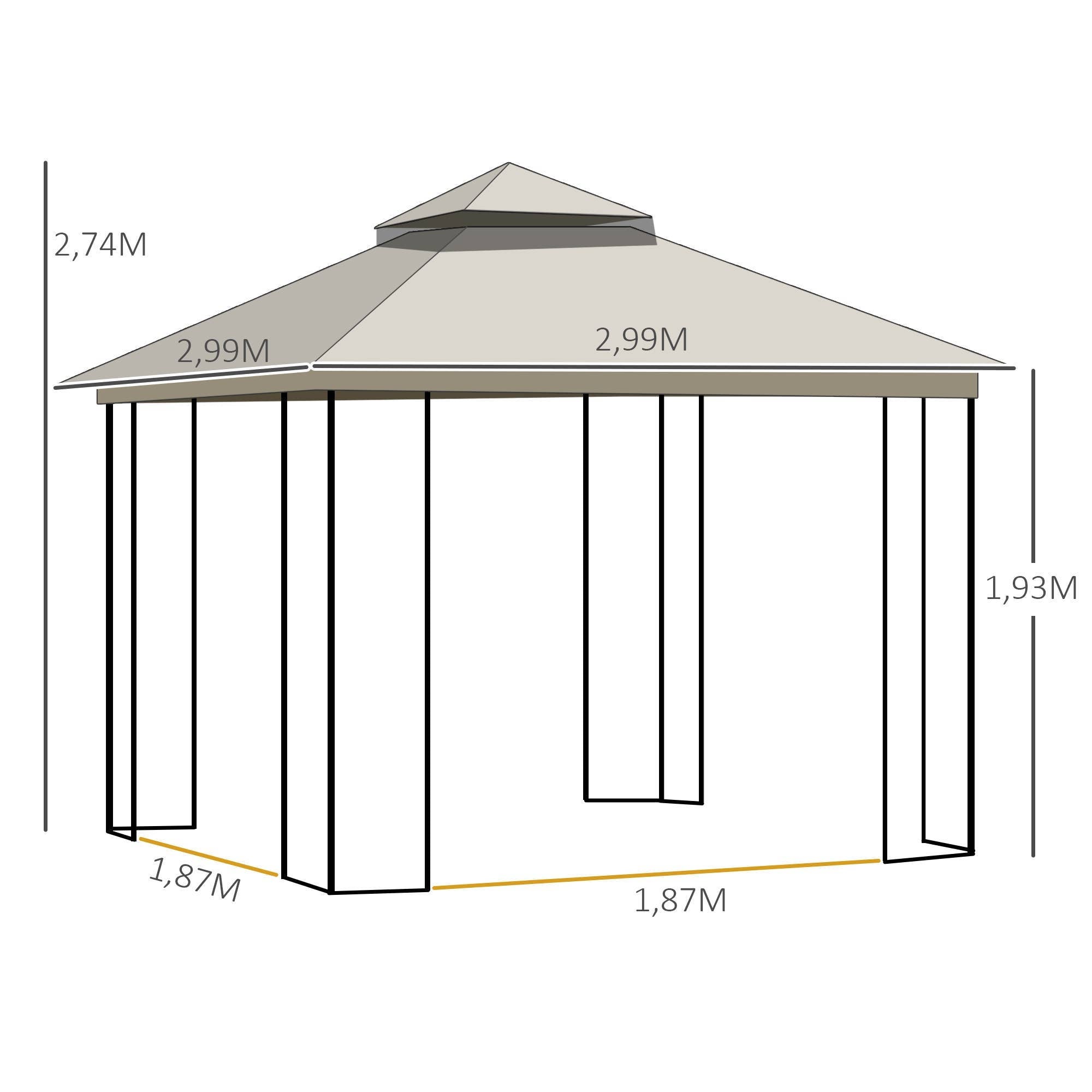 MH Handel GmbH - Padiglione da giardino con doppio tetto Padiglione Tenda da giardino Tendone da festa: Beige / 300L x 300P x 270A m