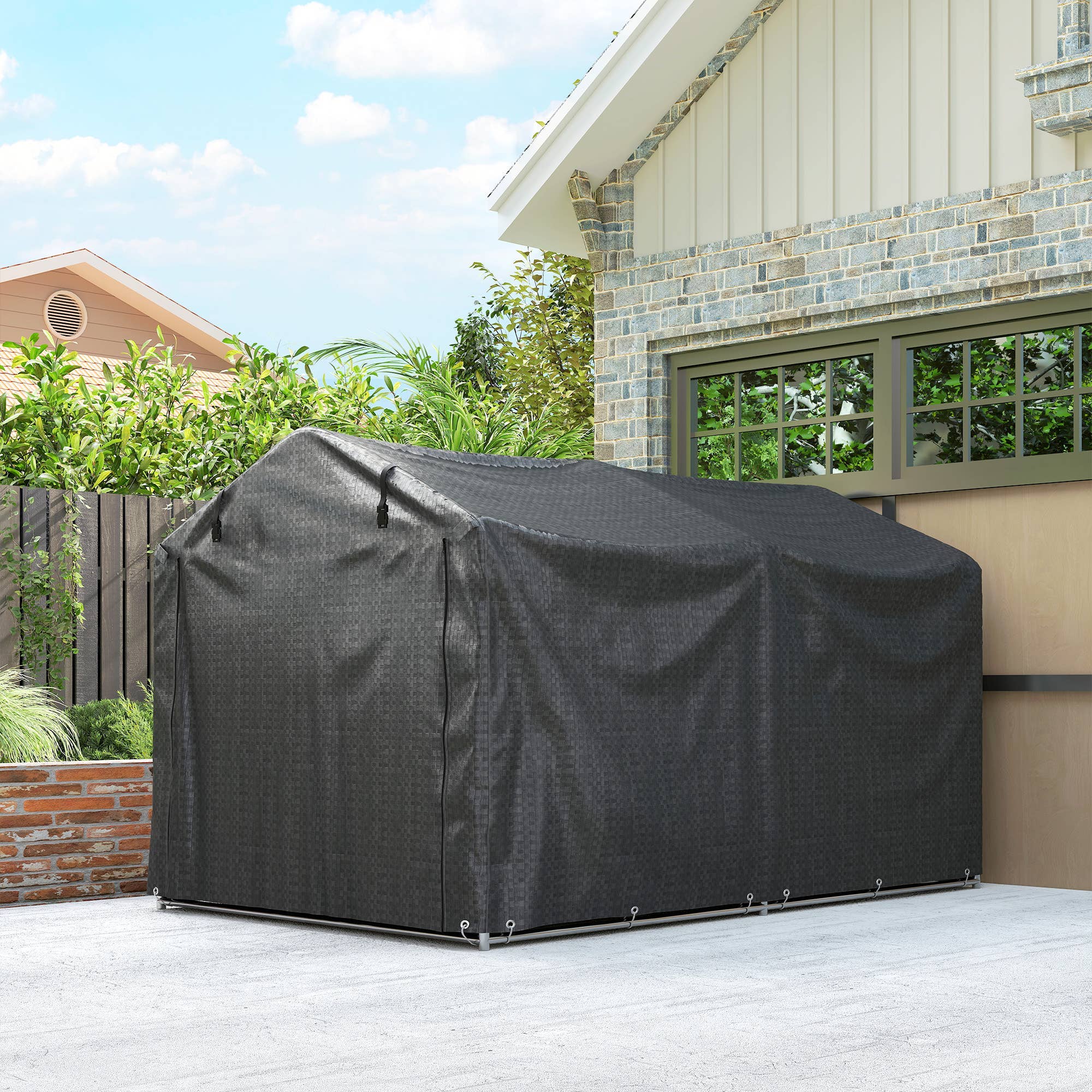 MH Handel GmbH - Tenda da garage impermeabile con porta: Schwarz / 220L x 157B x 165H cm