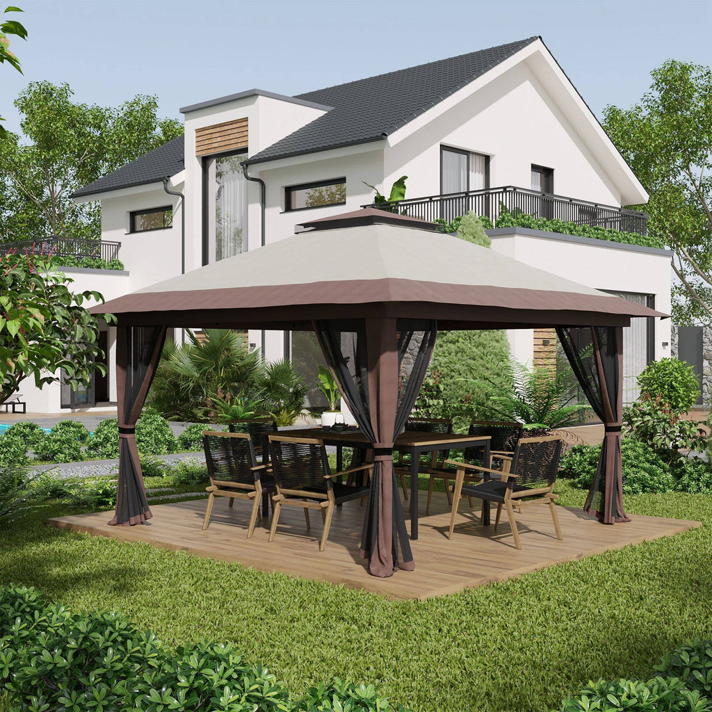 MH Handel GmbH - Gazebo pieghevole, regolabile in altezza, 4 pareti in rete, beige: Beige / 392L x 392P x 283A cm