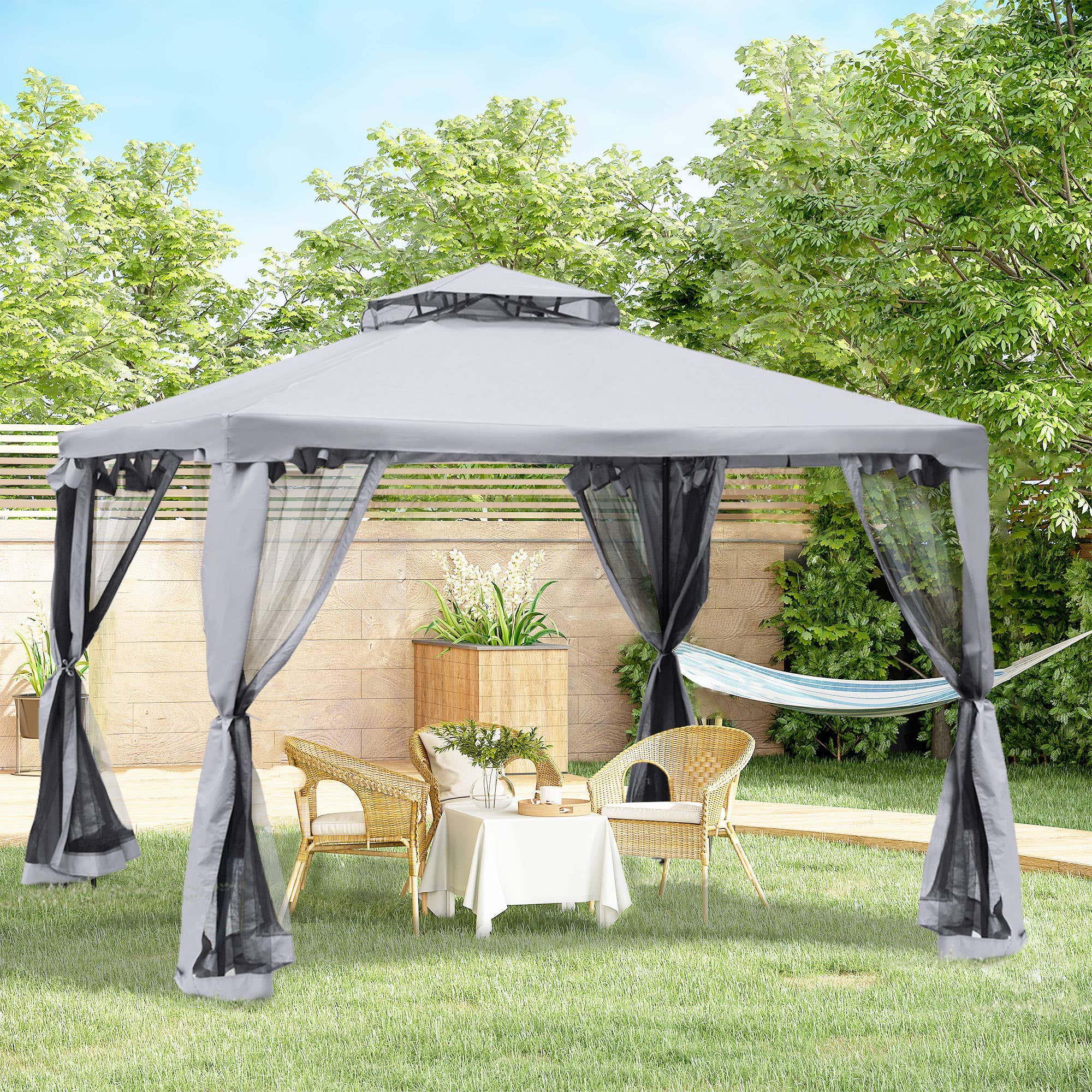 MH Handel GmbH - Gazebo con doppio tetto, grigio chiaro: Grigio chiaro / 294L x 294P x 265A cm