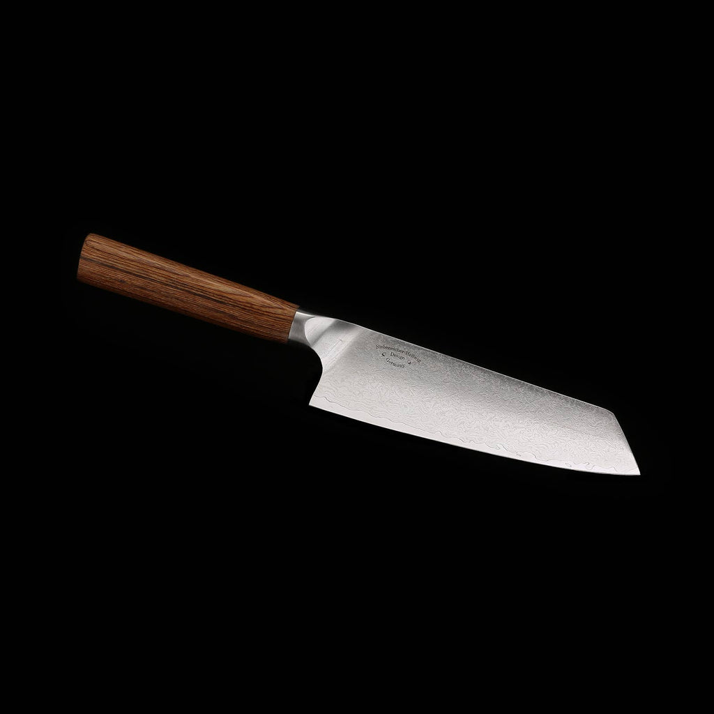 Ed Mahony - Coltello Santoku PUMA IP 18 cm con lama in acciaio Damascato VG-10 e manico in legno pakka