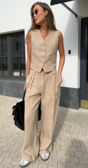 Athena Tailored Linen Set with Sleeveless Vest (One Set)