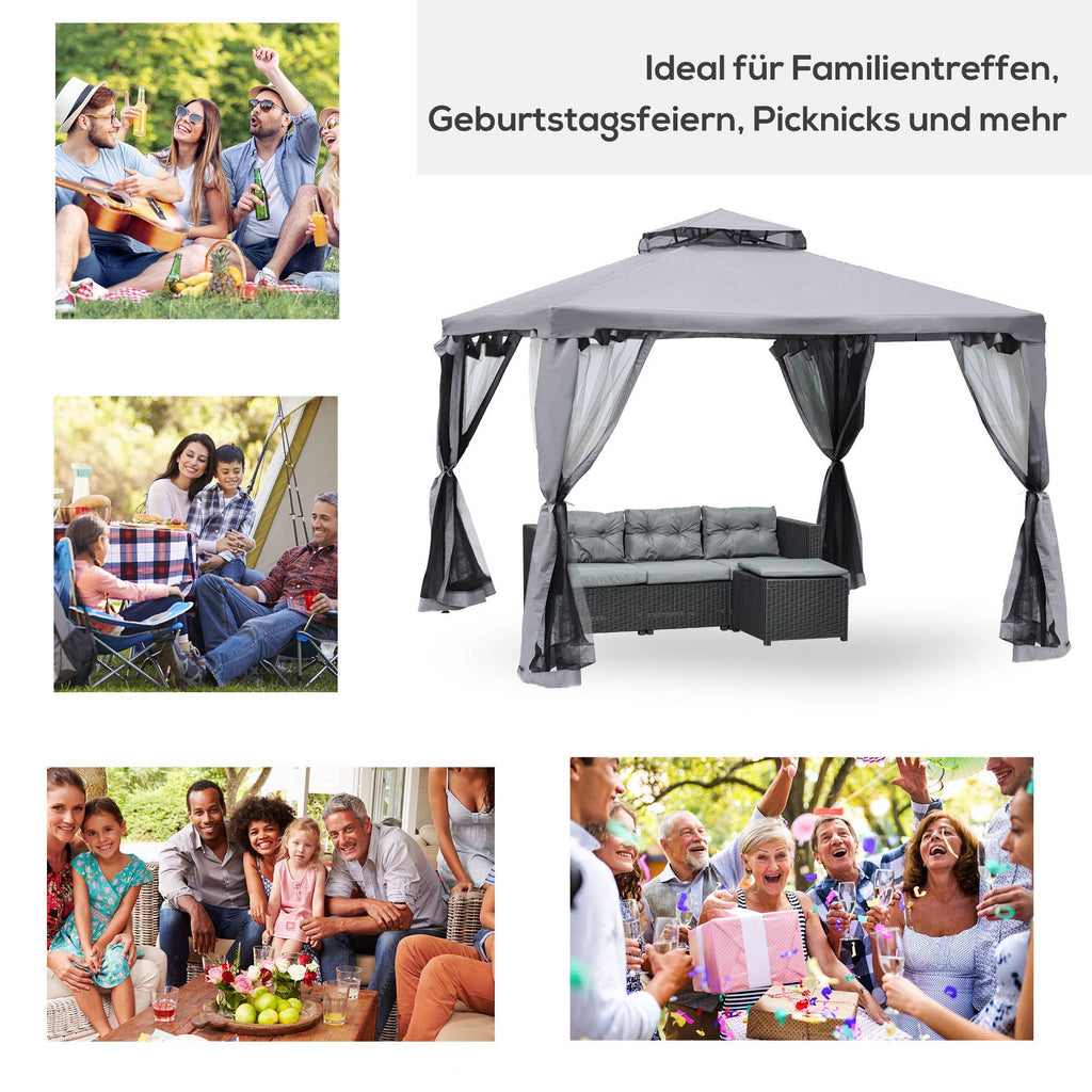 MH Handel GmbH - Gazebo con doppio tetto, grigio chiaro: Grigio chiaro / 294L x 294P x 265A cm
