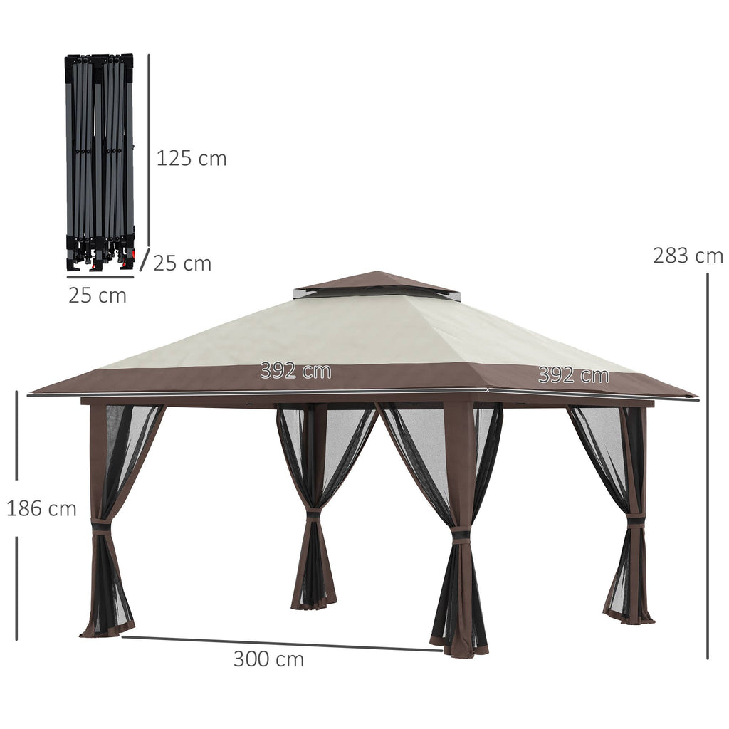 MH Handel GmbH - Gazebo pieghevole, regolabile in altezza, 4 pareti in rete, beige: Beige / 392L x 392P x 283A cm