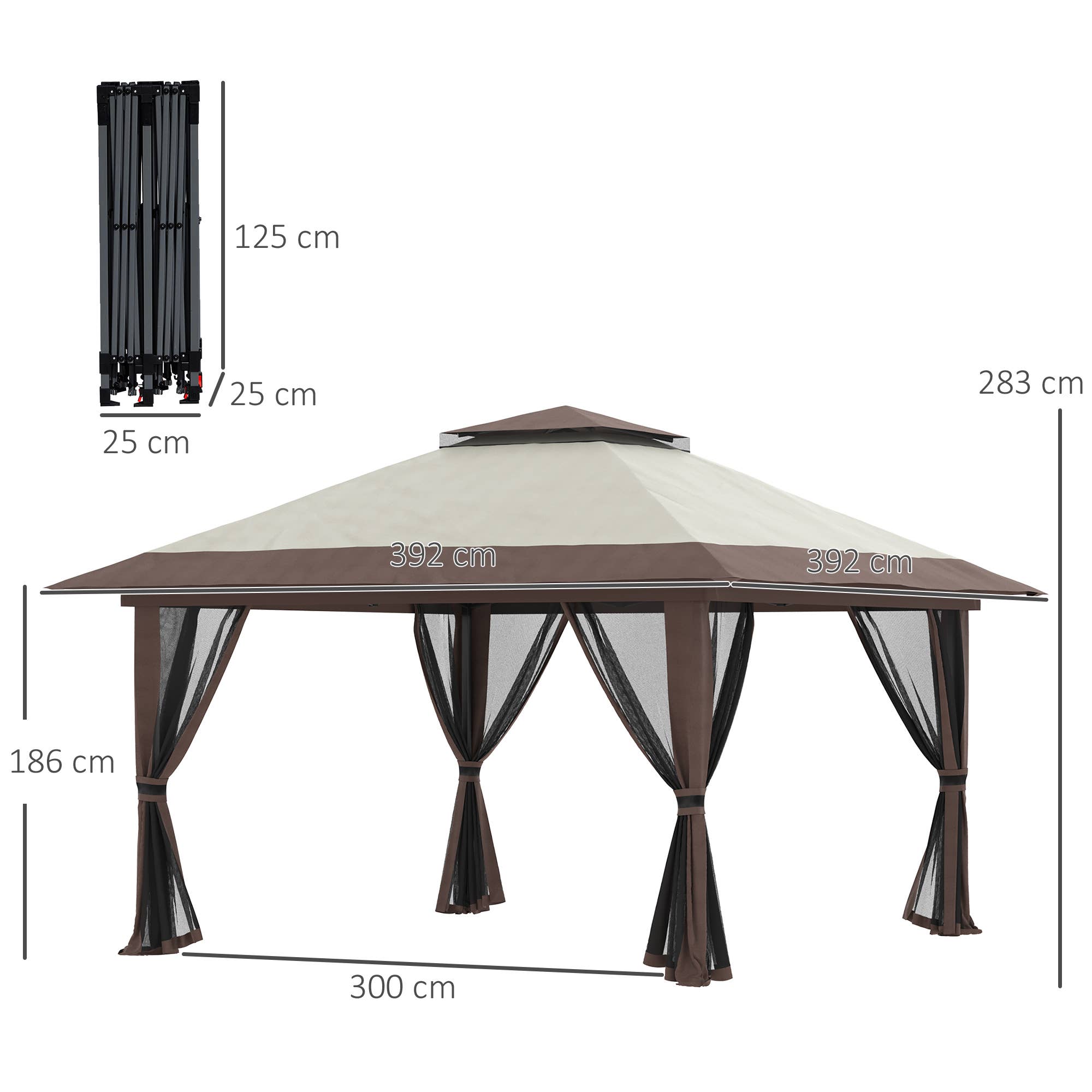 MH Handel GmbH - Gazebo pieghevole, regolabile in altezza, 4 pareti in rete, beige: Beige / 392L x 392P x 283A cm
