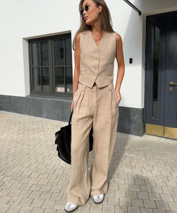 Athena Tailored Linen Set with Sleeveless Vest (One Set)